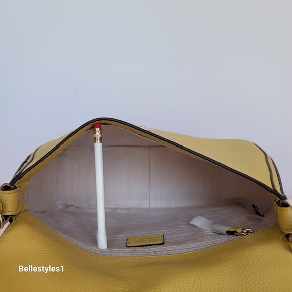 KATE SPADE Hudson Pebbled Leather Medium Flap Convertible Shoulder Bag- Mullein⭐ - Picture 15 of 16